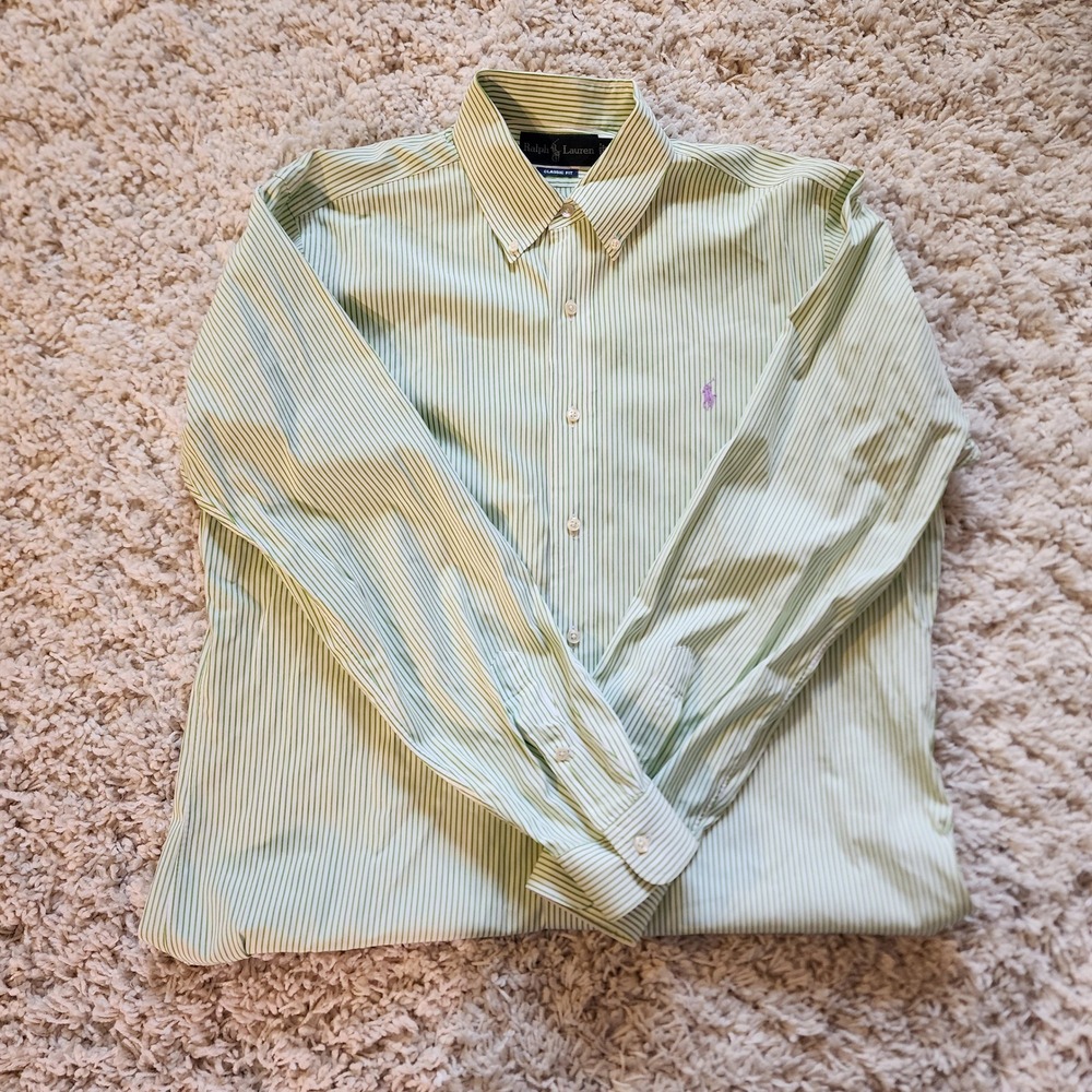 Ralph Lauren Mens Classic‎ Fit Button Down Striped Shirt Size 16 34/35